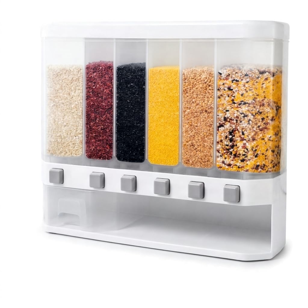 6 Compartment One-Touch Grain Dispenser, Airtight Food Storage Container for Rice, Pulses, Beans, Cereals & Dry Fruits-image-28