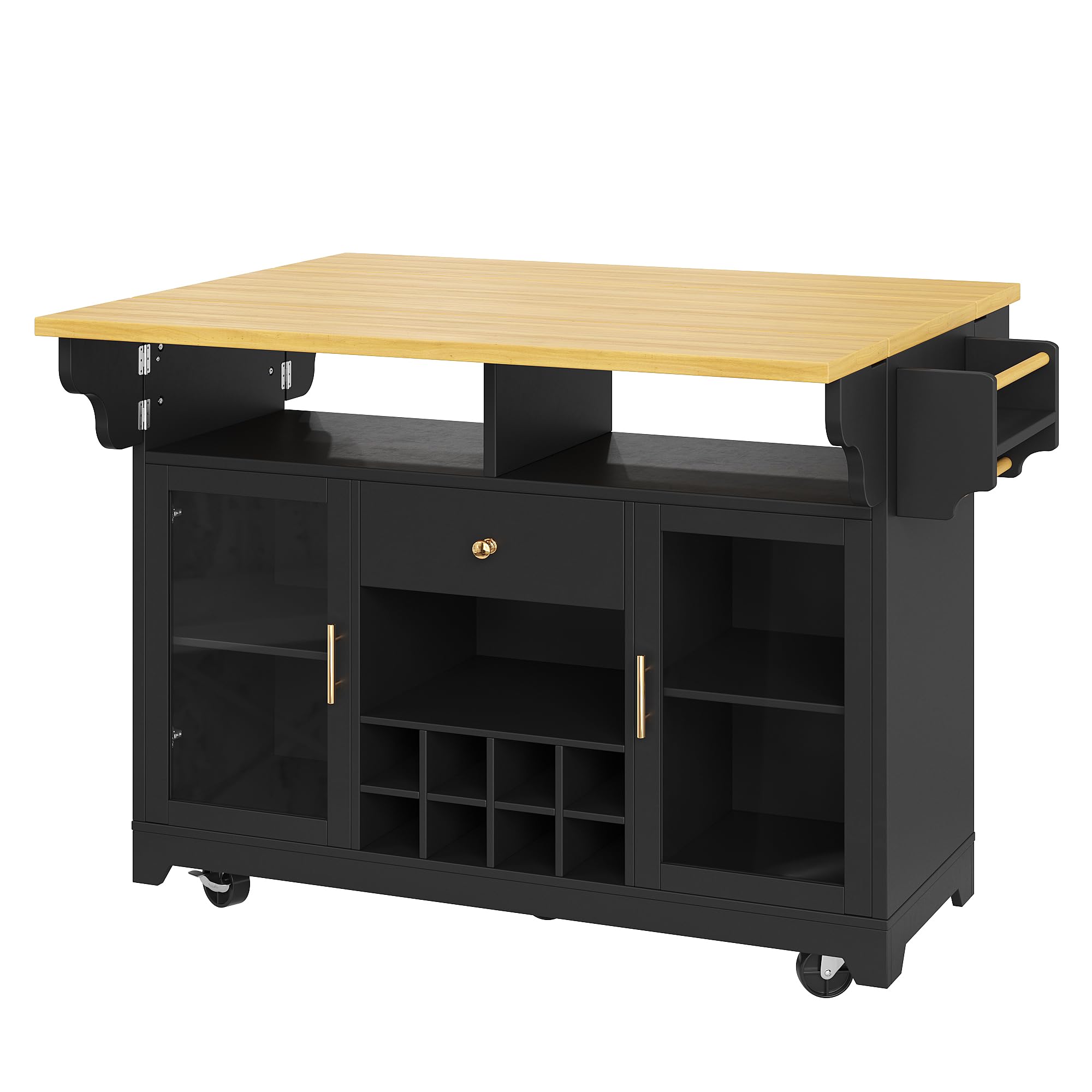 Carrito de servir, estantes ajustables y estante para vino móvil, 95 cm