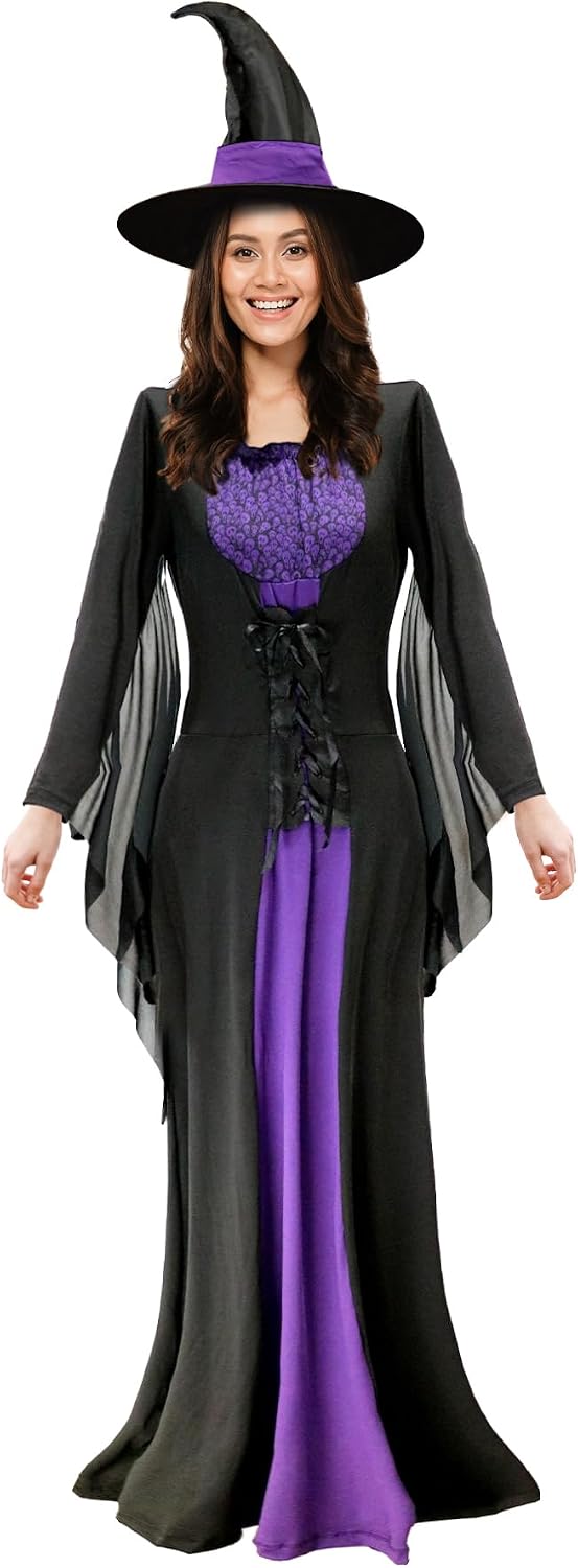 KatchOn, Halloween Witch Costume for Women - Purple Witch Costume with Black Hat | Wicked Witches Costumes for Women