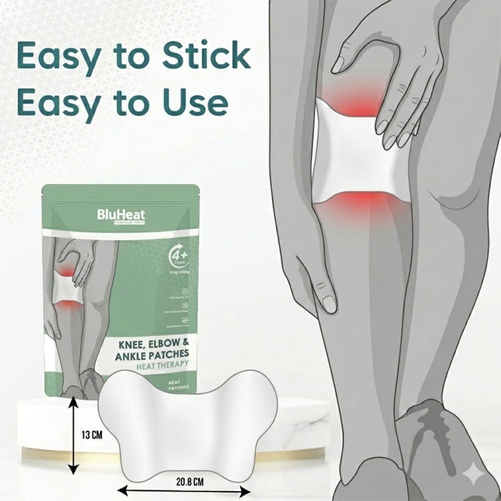 BluHeat Pain Relief Patches for Knee, Elbow & Ankle (pack of 4 pcs) 4+ hours of Heat Therapy || Safe and Natural Odour Free Air-Activated Long-Lasting Substitution for Hot Water Bags All Skin Types 3