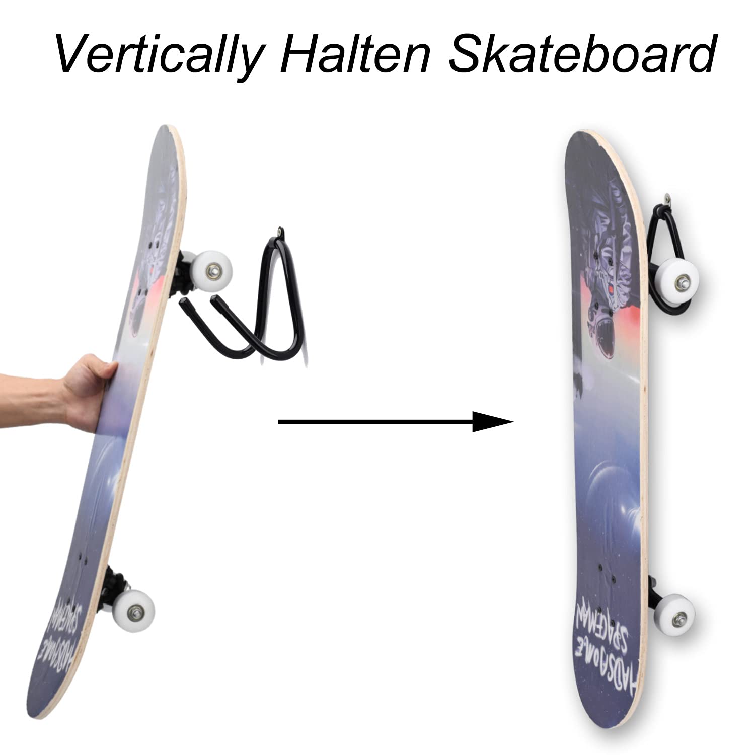 Porta Skateboard Da Parete - Gancio Per Snowboard, Longboard E Pattini - 2 Paia - Facile Montaggio - Foto 14