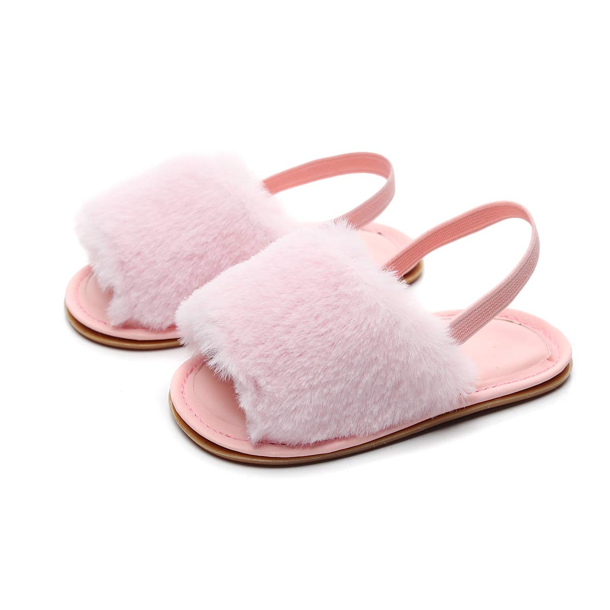 Pink Fur Slides Kids Bebila Summer Baby Girls Sandals Faux Fur