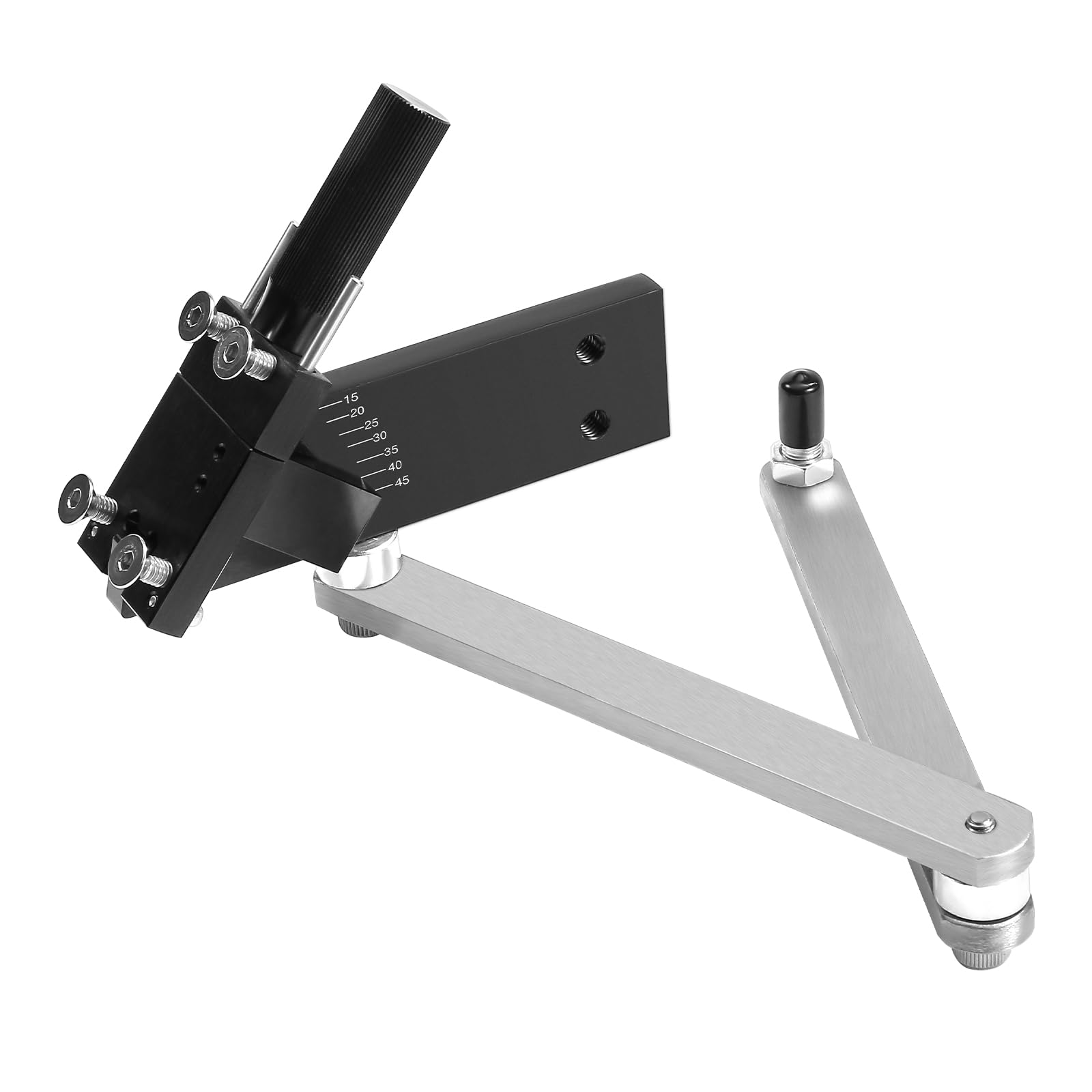 VEVOR Affûteur de Lame de Tondeuse à Gazon 15°-45° Outil d'Affûtage Réglable avec Équilibreur de Lames, 4 Adaptateurs, Roulement à Billes, Poignée 25 mm, Compatible Plupart Meuleuse Angle Non Incluse