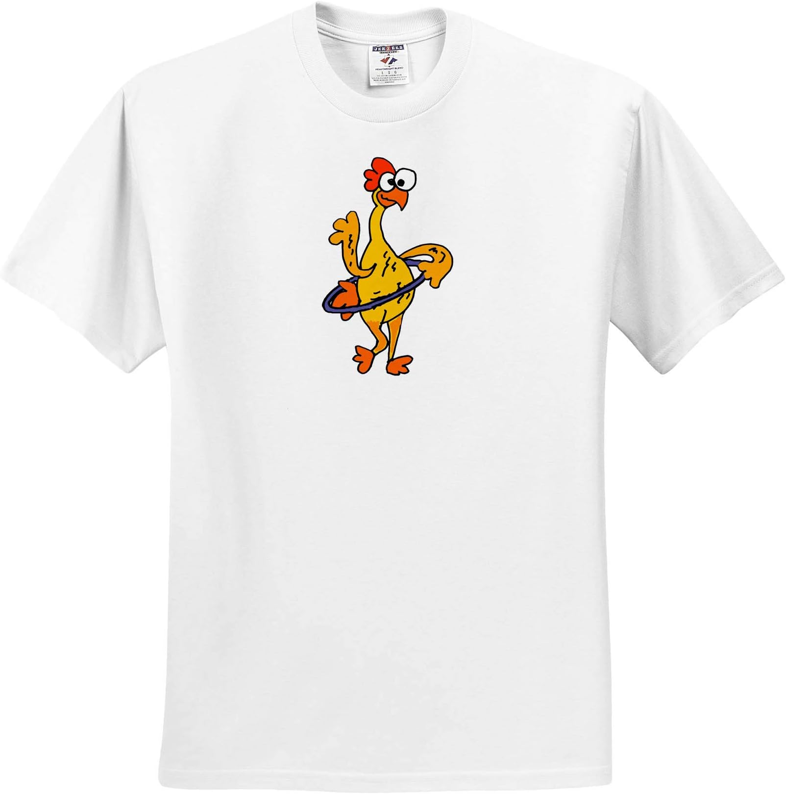 3dRose All Smiles Art Funny - Funny Silly Rubber Chicken Playing Hula Hoop Cartoon - T-Shirts