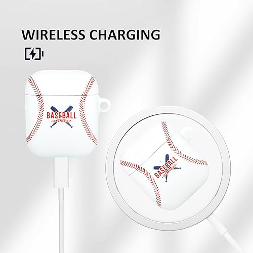 Miniatura 3 de Funda para Airpods, diseño de béisbol, a prueba de golpes, para auriculares Airpods 1 y 2 con llavero frontal LED visible