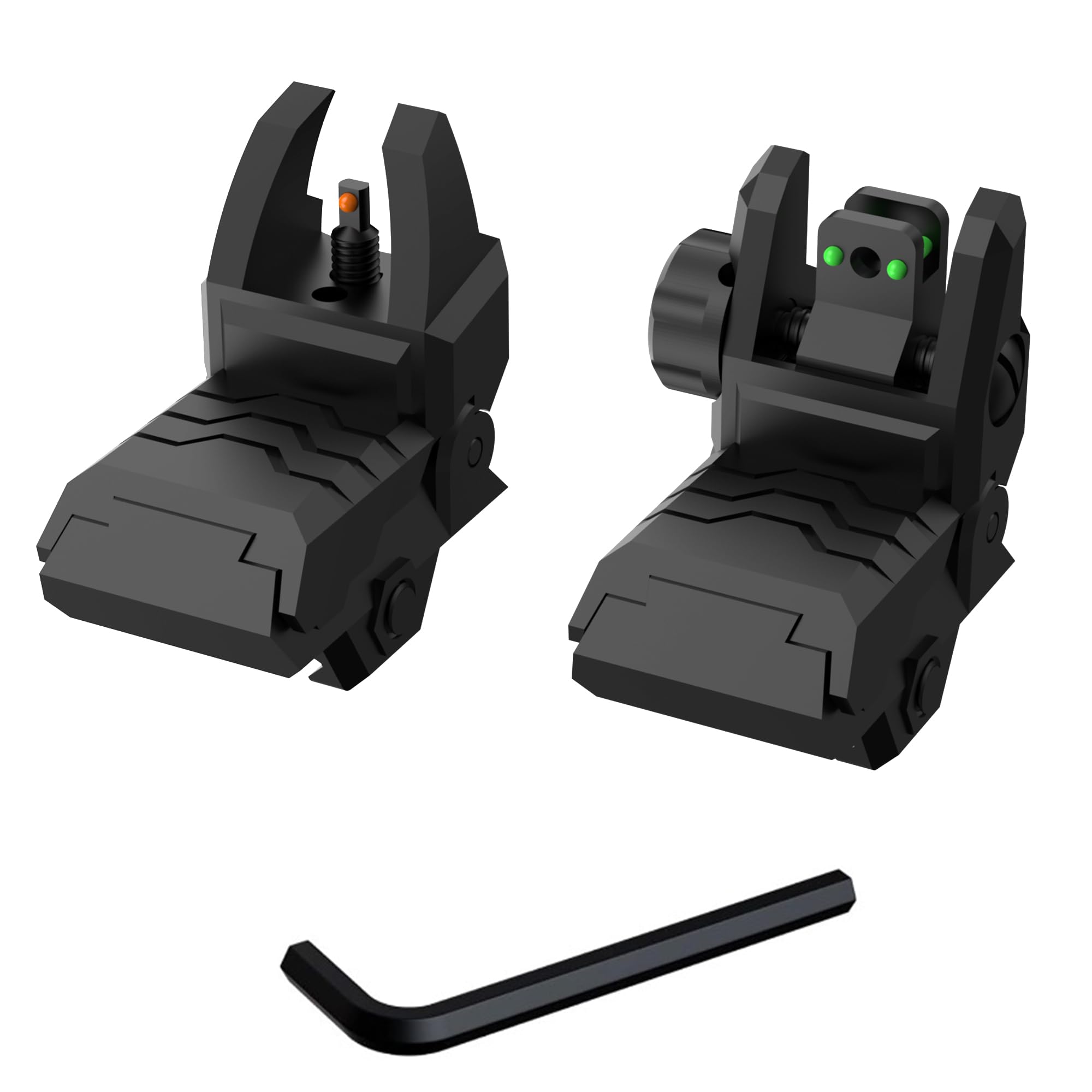 TFFUAM Foldable Fiber Optic Nylon Sights Flip Up Front and Back Sights Fiber Sights Set Back Up Sight Fit for Picatinny and Weaver 20mm Rails (Front Red+Back Green 1)
