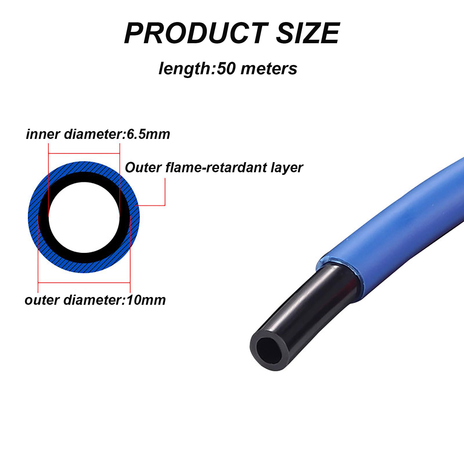 Blauer PU-Doppelwand-Luftschlauch 50M, flammhemmend, ID 6,5-12 mm | Doppellagiges Design, Kältebeständig, Leicht, Hochdruckbeständig, Flexibel, Flammschutz