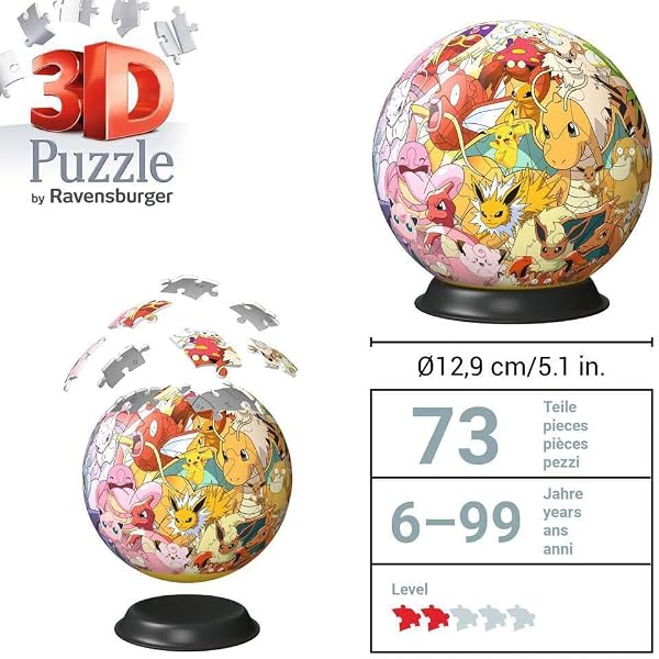 Ravensburger - Puzzle 3D Ball - Pokémon - A partir de 6 Ans - 72 pièces numérotées à Assembler sans Colle - Support Inclus - Diamètre : 13 cm - 11595 - 5