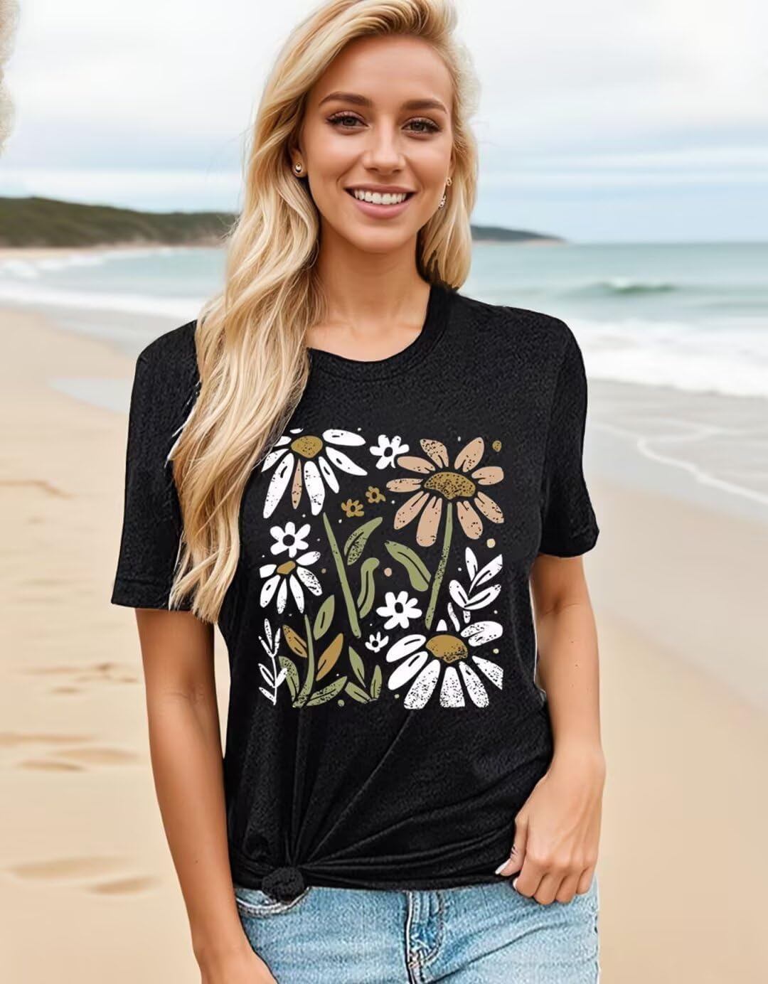 Vintage Floral T Shirt Women Boho Flowers Graphic Tees Shirts Cute Wildflowers Shirt Summer Casual Short Sleeve Tops - Image 2