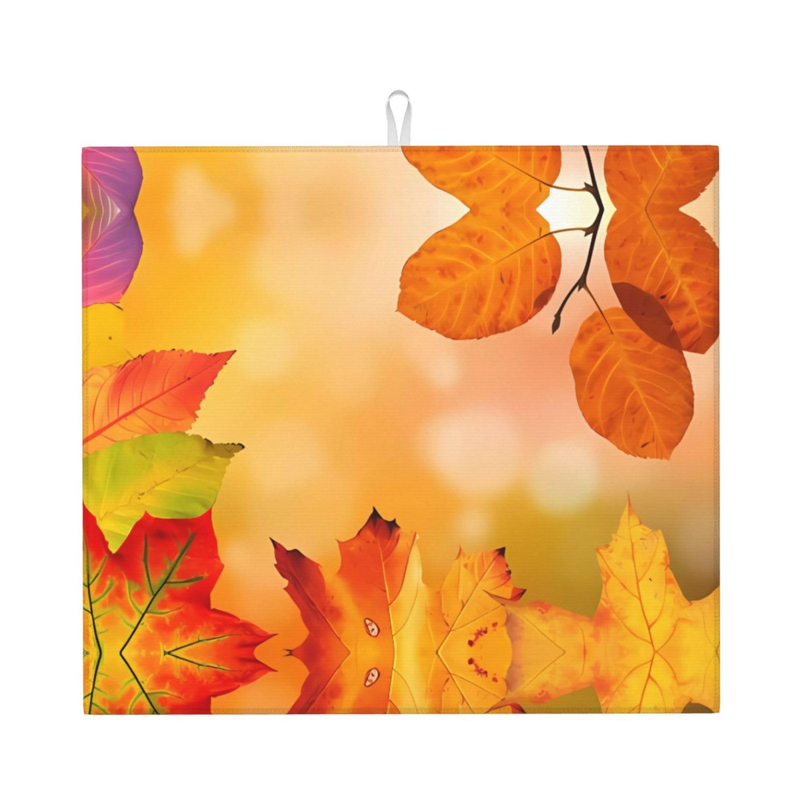 WHJDPP Autumn Prints Kitchen Drying Mat - Absorbent Dish Drying Throw with Colorful Prints, Quick-Dry Countertop Layer for Dishes & Appliances - Non-Slip & Foldable