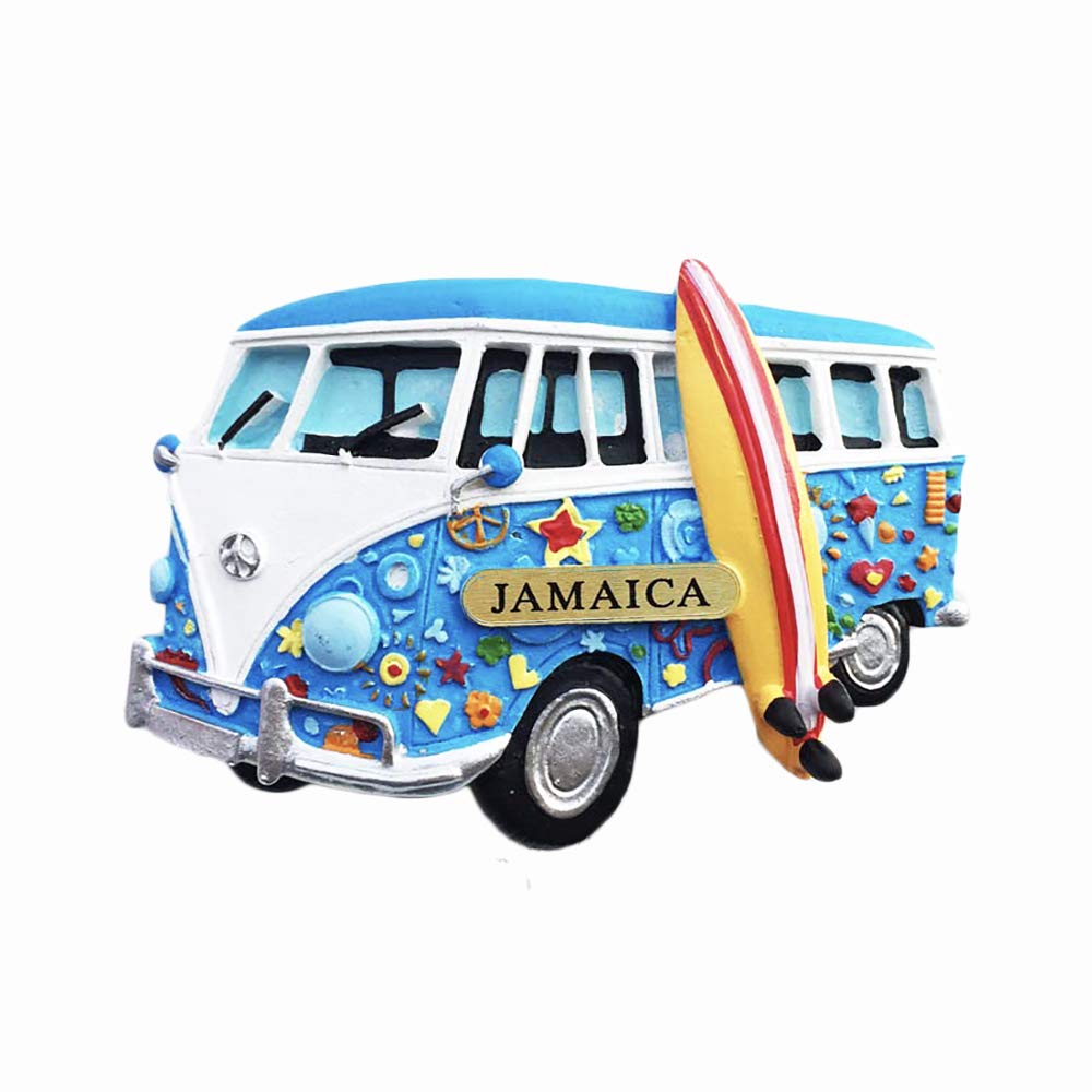 Wedarego Blue Jamaica 3D Bus Refrigerator Magnet Resin Travel Souvenirs,Handmade Home & Kitchen Decoration Jamaica Fridge Magnet Collection Gift