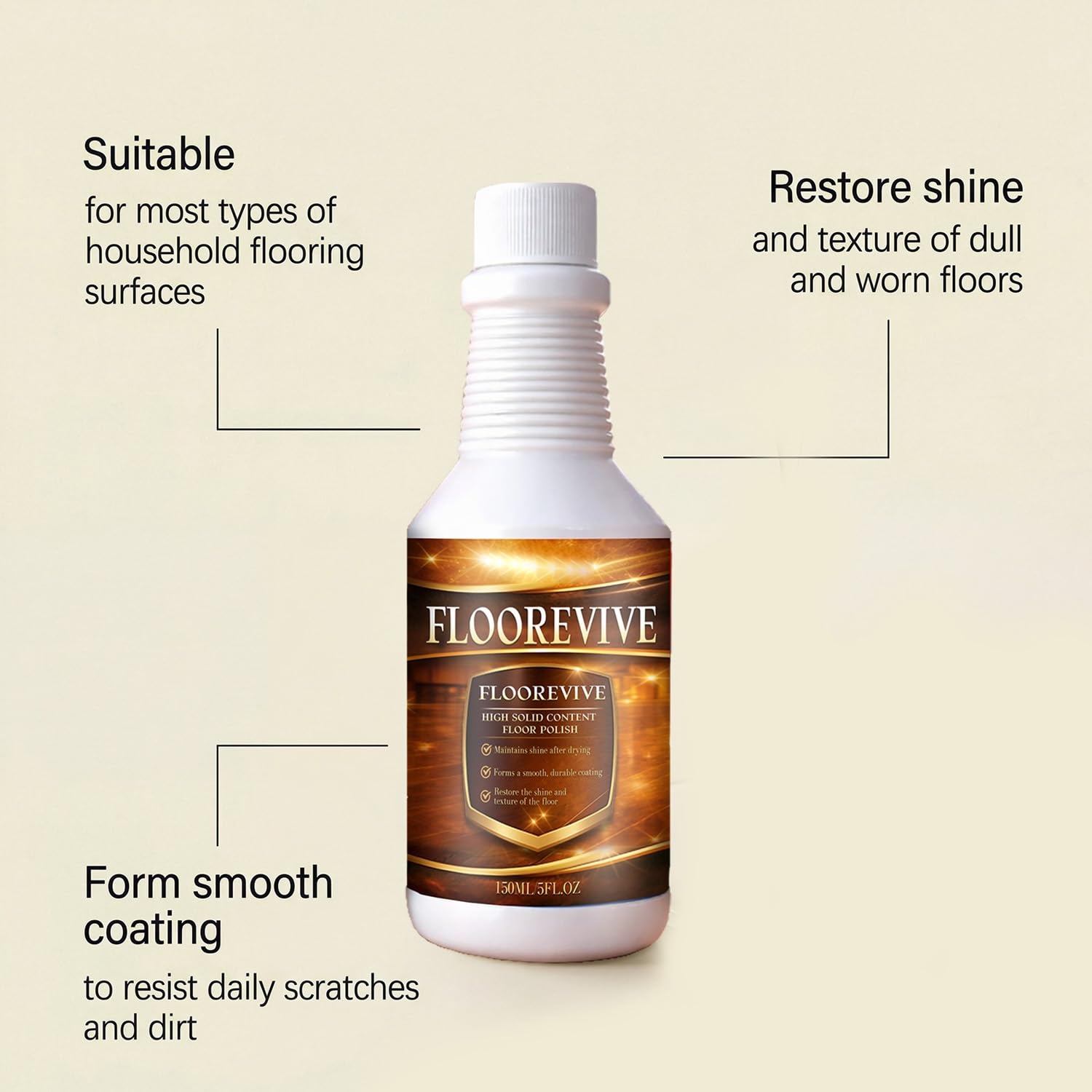 Floorevive Pour Le Bois – Restaure Les Sols En Quelques Minutes, Sans Ponçage, Ravive L’éclat Des Sols En Bois, Atténue L’aspect Des Micro-Rayures, Entretien Facile à La Maison, 150ML/5FL.OZ (1)