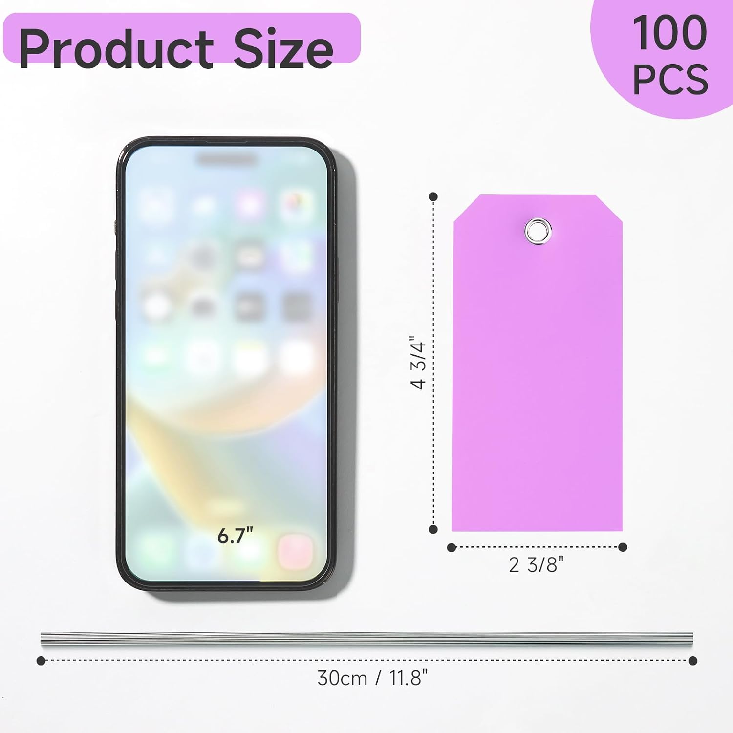 100 Plastic Shipping Tags - Waterproof, Durable, Light Purple, 4 3/4" x 2 3/8" image 2