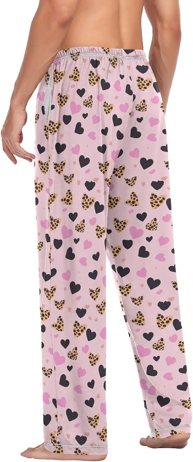 ALAZA Heart Cheetah Leopard Print Men's Sleepwear Mens Pajama Pants Bottoms with Pockets, S