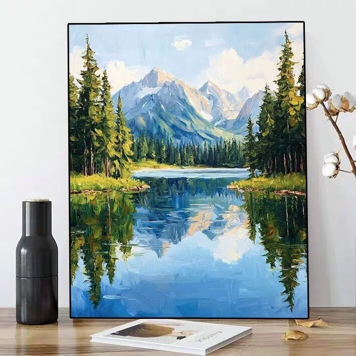 Diamond Painting lac montagnes grand format pour réduire le stress par le DIY