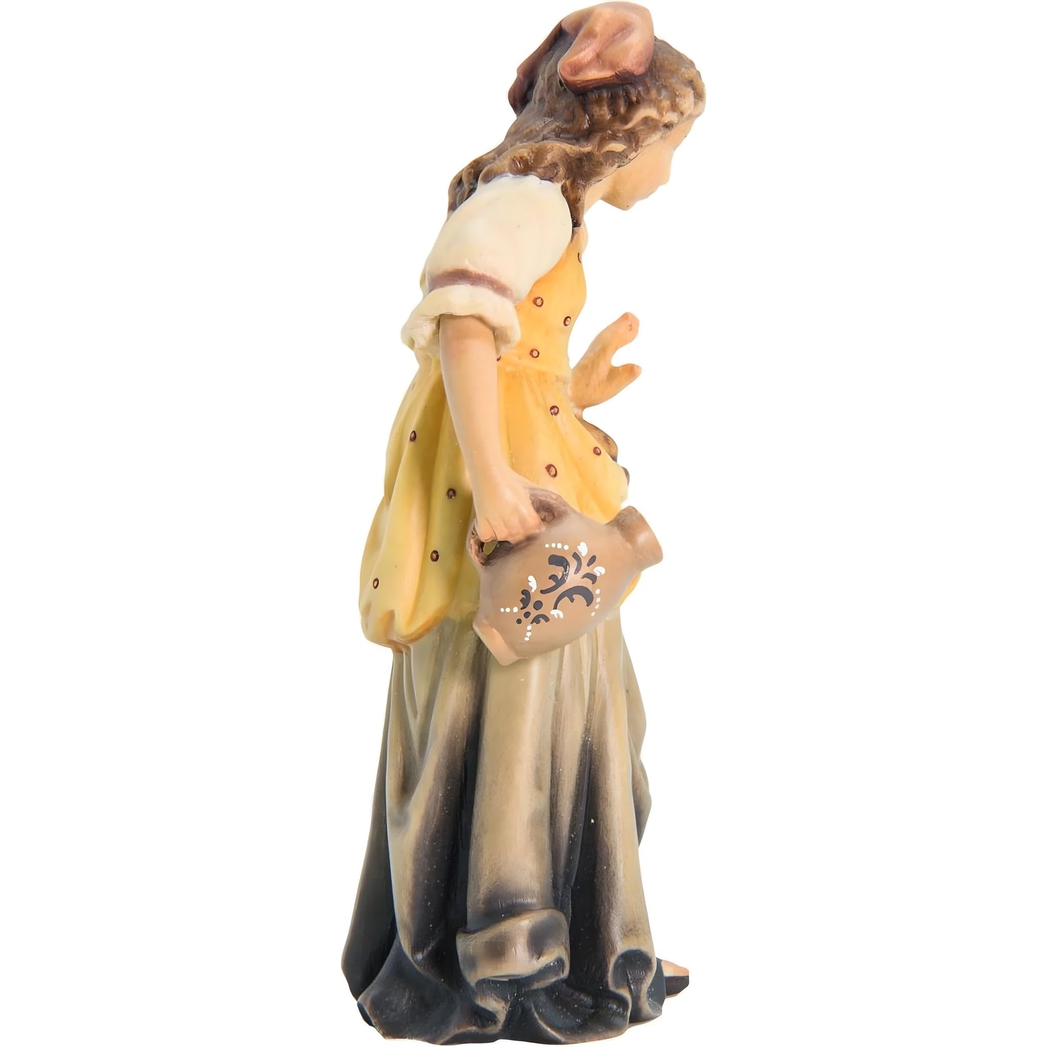 Pastora con jarra de agua y cesta de fruta de madera 18 cm | Madera pintada a mano en Val Gardena | Belén y Natividad
