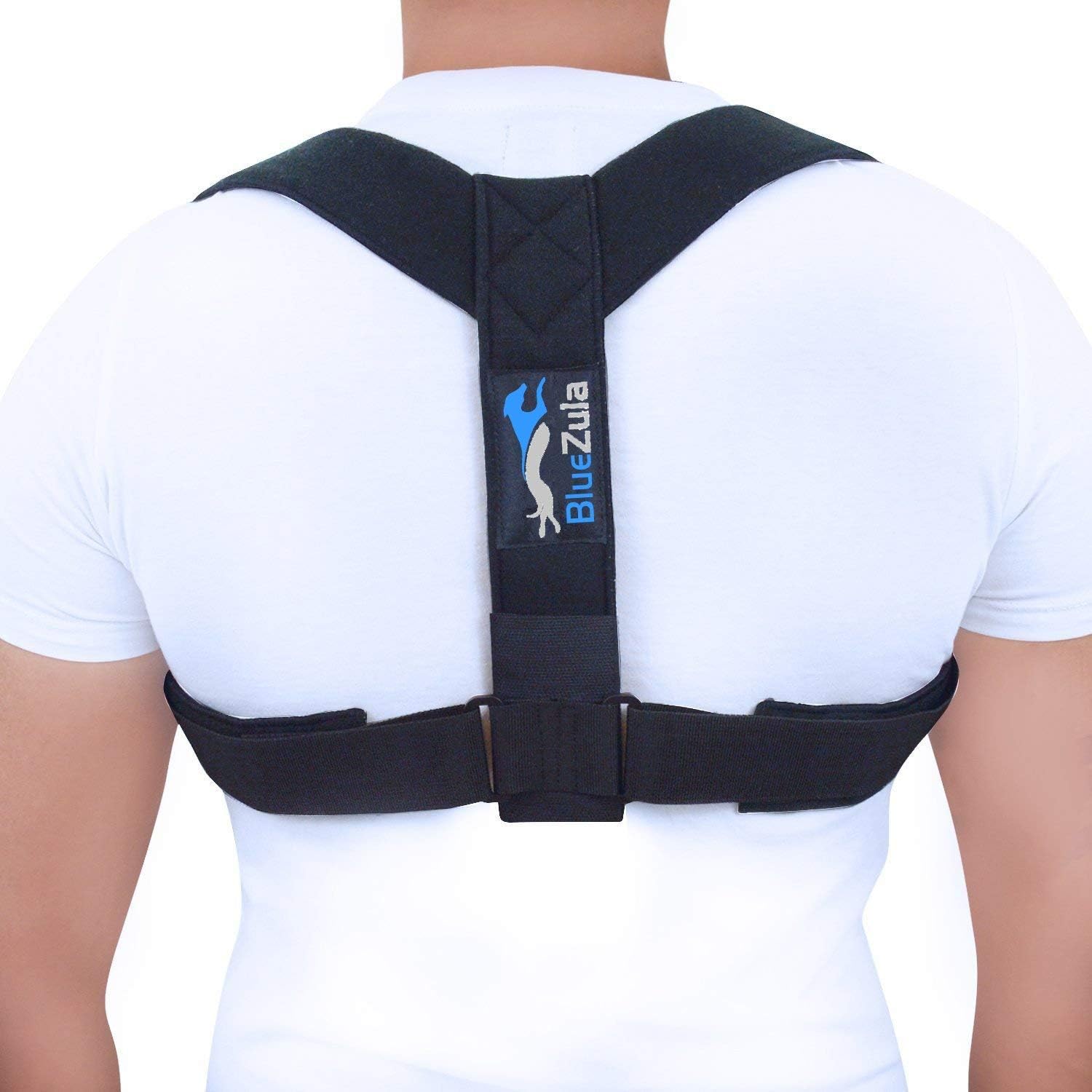 BlueZula Adjustable Back, Shoulder and Clavicle Brace Posture 2 Corrector for Men & Women | Comfortable Padded Design | Spinal Rehabilitation - Lightweight and Invisible Under Clothes