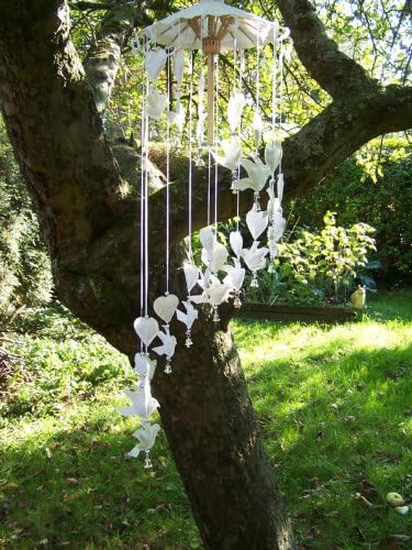 Doves and Hearts Paper Mobile Wind Chime. Handmade from Saar Paper.