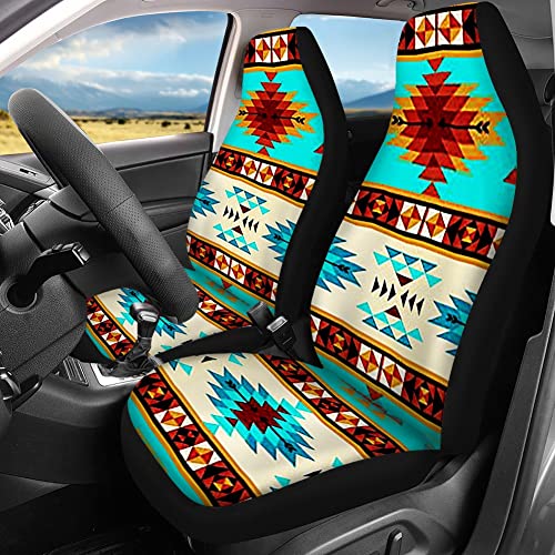 Glenlcwe Tribal Arican Aztec Style Native Boho Stripe Print Car Front Rear Seat Covers Full Set +Steering Wheel Cover+Safety Belt Shoulder Pads+Armrest Cover For Most Vehicles #TOP1