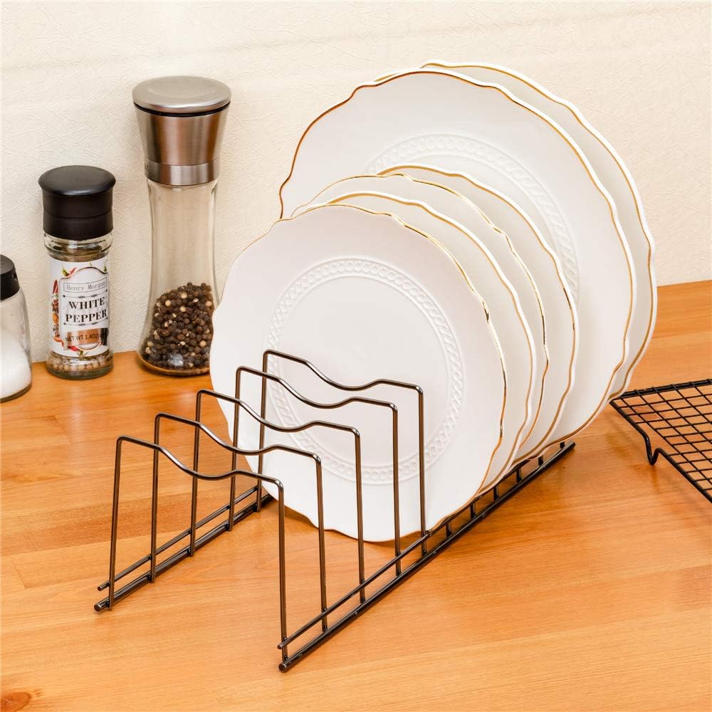 SANNO Pot Lid Organizer, Kitchen Plate Rack Holder Rest, Plates, Cutting Boards Bakeware, Cooling, Pots & Pans, Serving Trays,Lids Holder Rack,Nickel,Set of 2