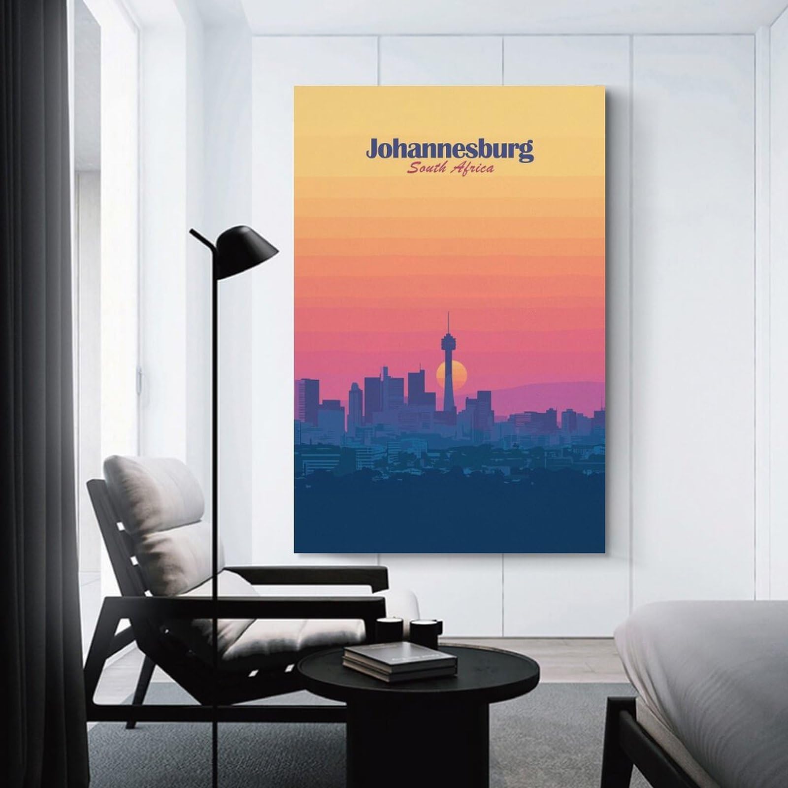 Junmoney Johannesburg Skyline Sunset Canvas Wall Picture, 24x36inch(60x90cm), for Entrance Spaces, Stair Walls Or Halls, A Stylish Accent for Home Entrances