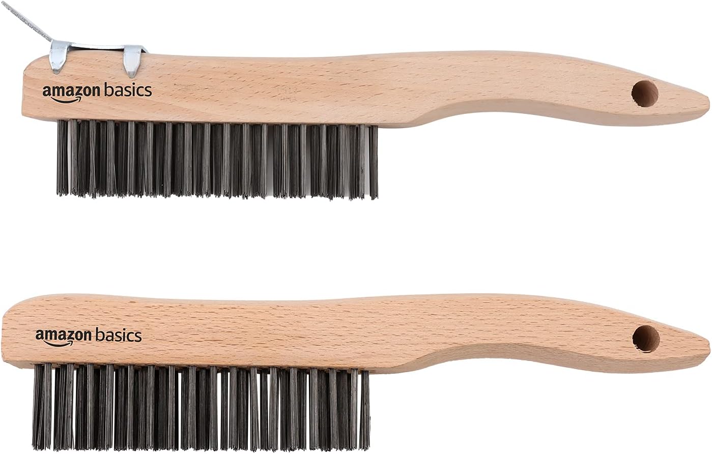 Amazon Basics Wire Scratch Brush with Scraper, Count of 2, Wood Natural Color, 10"L x 1.7"W