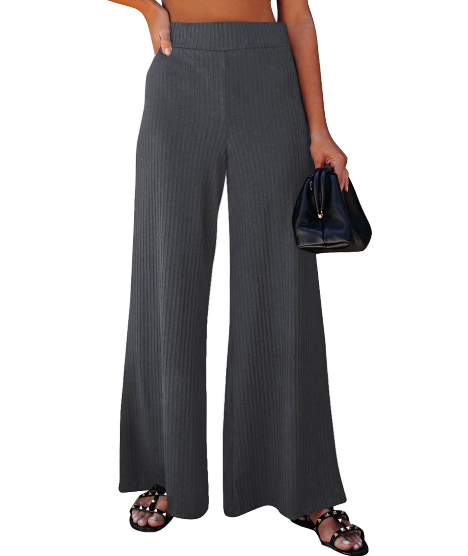 MARZXIN Womens Long Wide Leg Knit Pants Casual Trousers Fashion Elastic Waist Pants