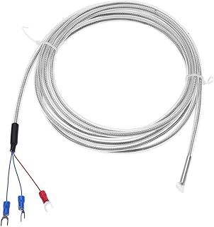 PT100 Thermocouple 3 Wire Temperature Sensor Probe 500cm Wire High Sensitivity Waterproof Corrosion Acid Alkali Resistant 3 Wire Thermocouple Sensor Probe (0-200℃)