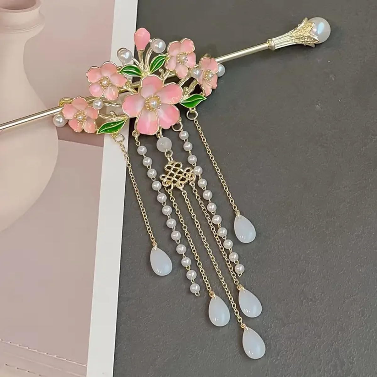 Gold-Tone Hair Stick with Purple Teardrop and Green Accents Hair Stick Dangle - Etsy main image 3