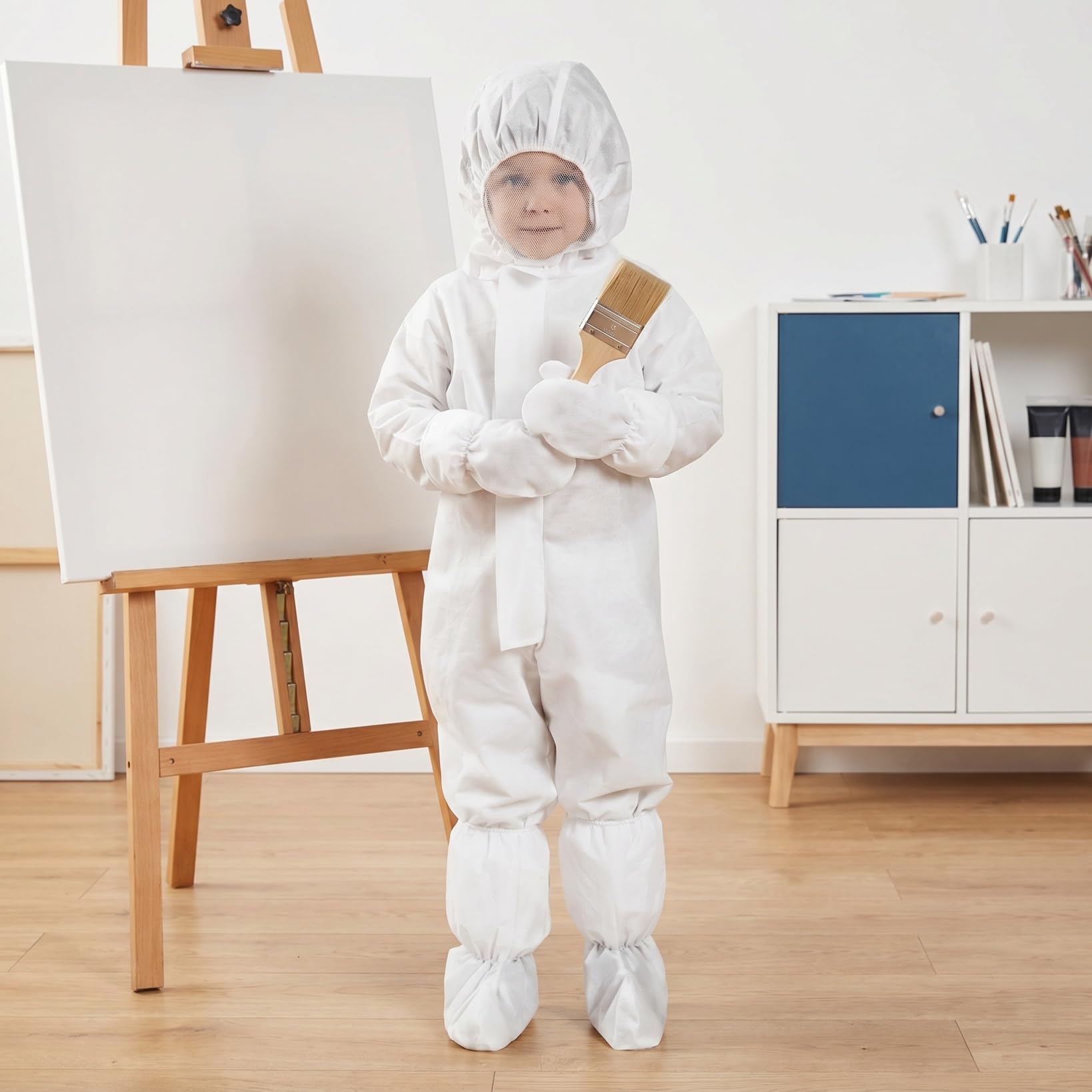 VALICLUD Combinaison jetable pour enfants avec poignets élastiques, chevilles et capuche, non poreux, anti-poussière, avec gants et couvre-chaussures