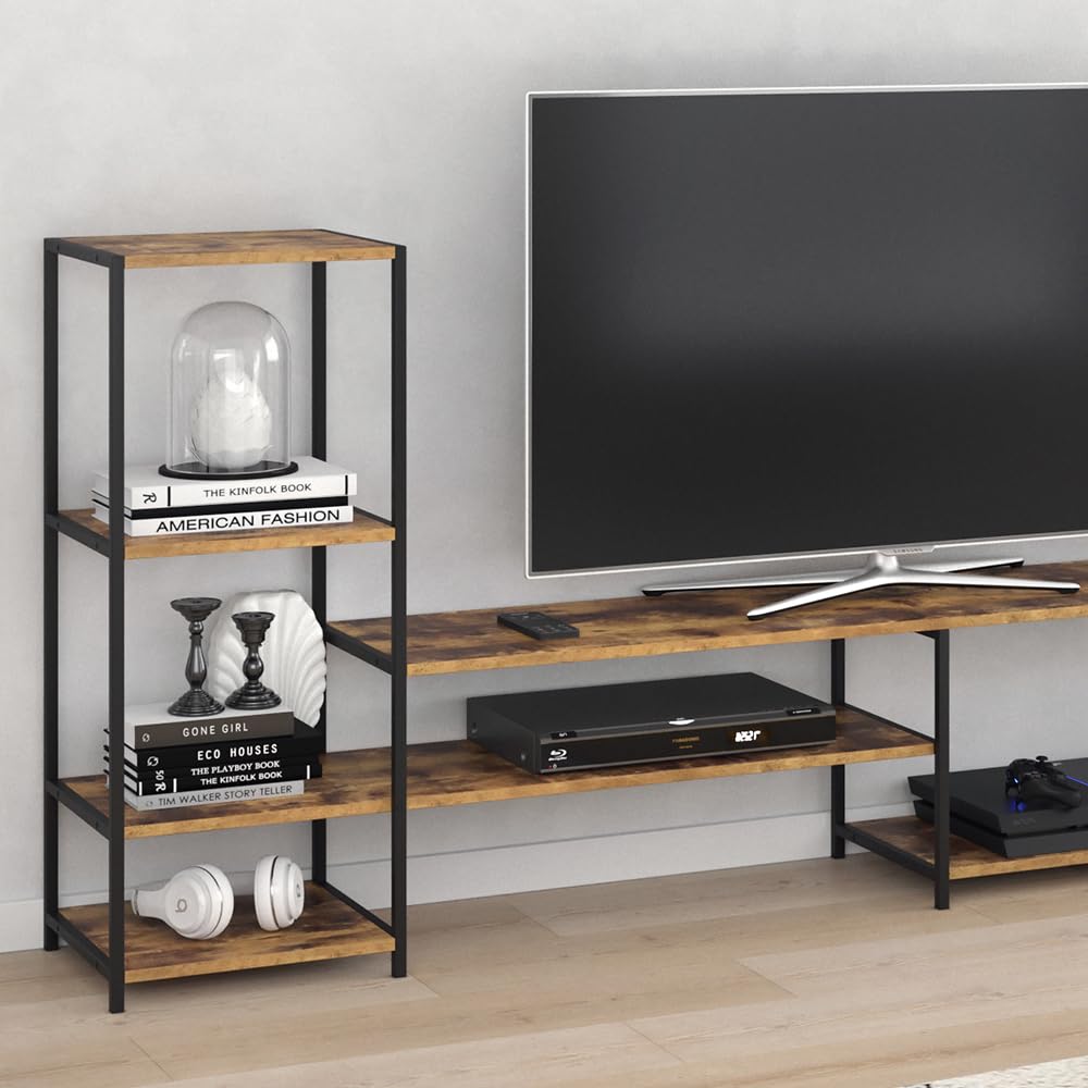Vicco Meuble TV Fyrk, Bois Antique, 226x93cm, avec des étagères Ouvertes pour Le Rangement des appareils multimédias