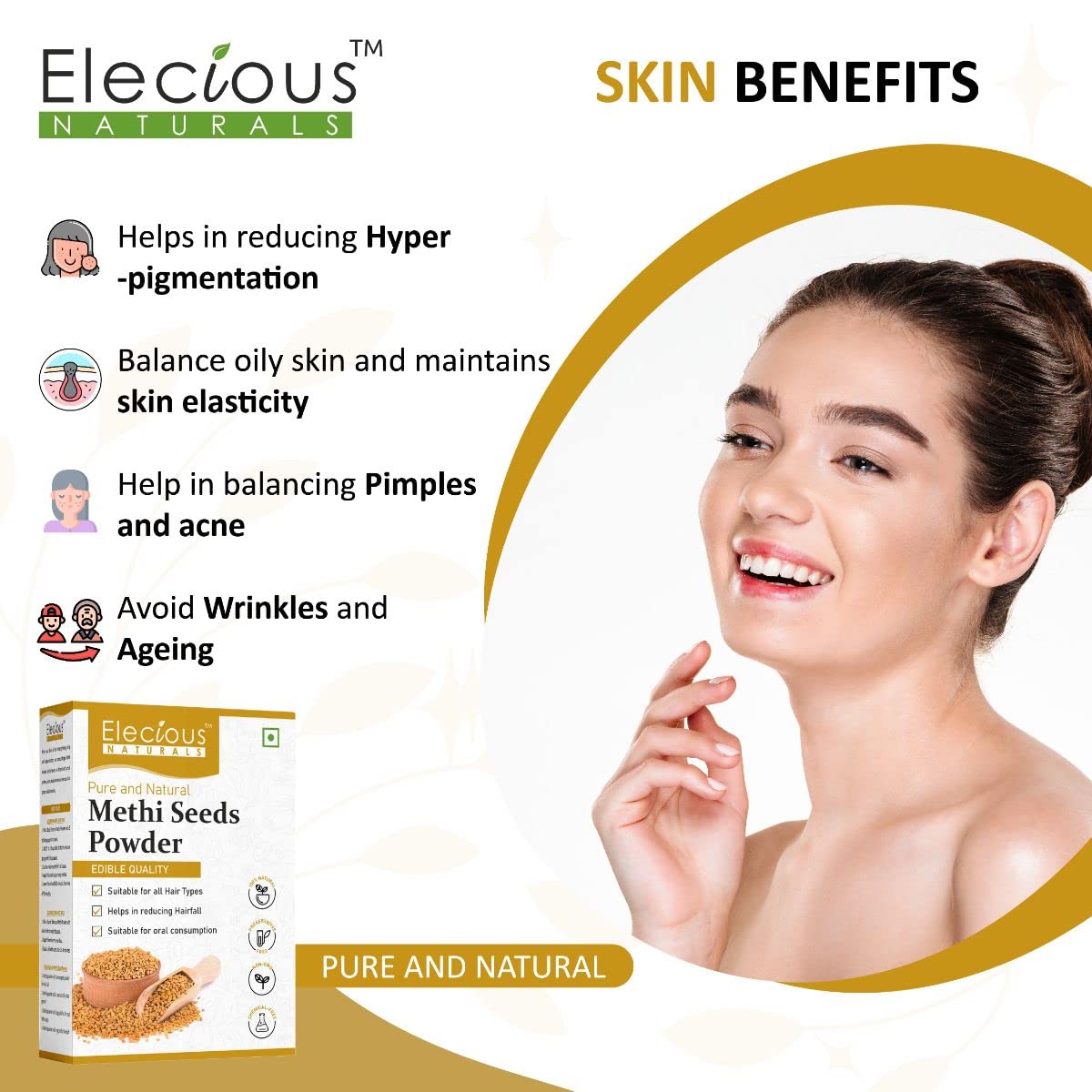 Elecious Methi Seed Powder for Hair Growth Fenugreek Powder 100% Natural and Chemical Free without Any Additives and Preservatives 200gm