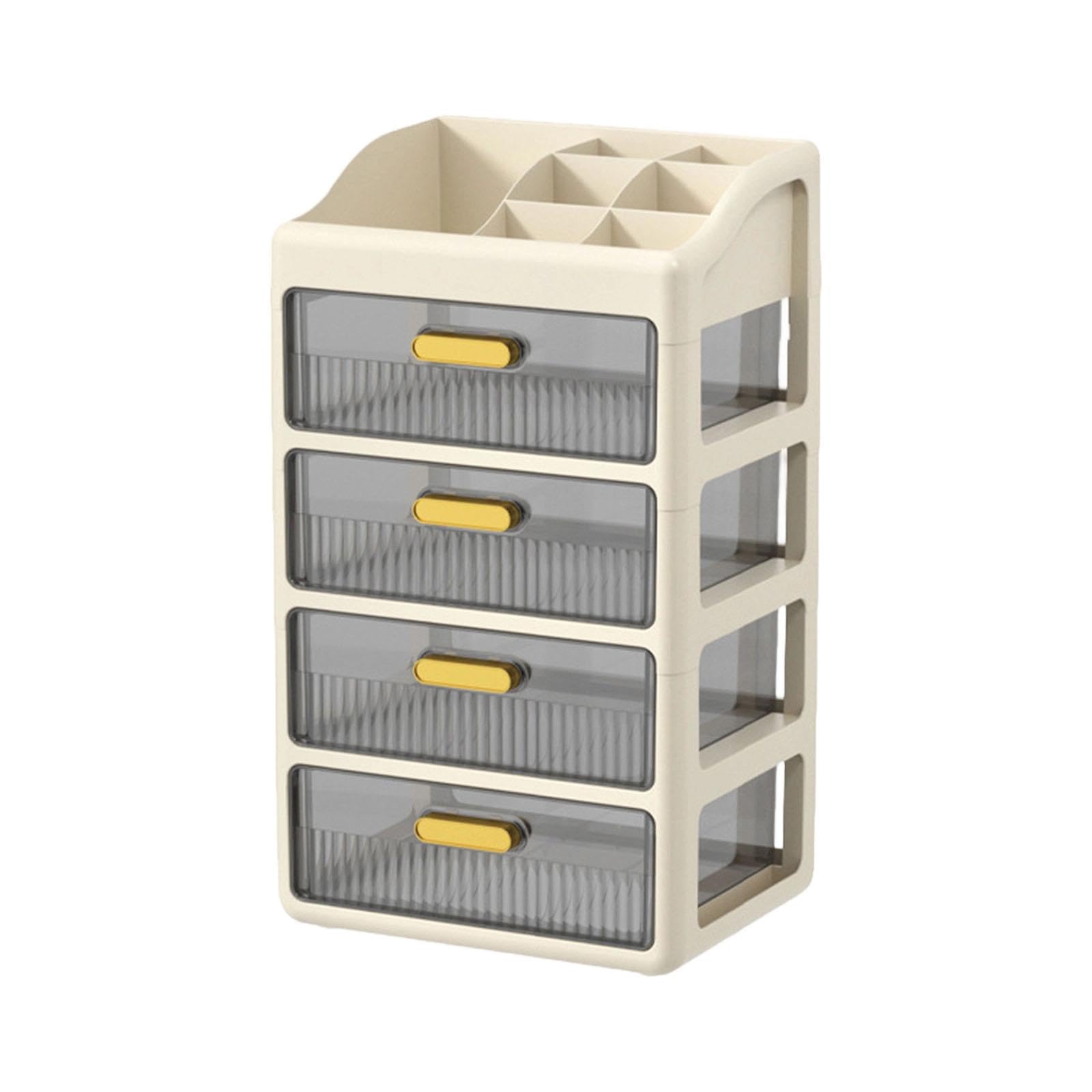 Desk Organizer Cassetti Mobili Porta Cancelleria Contenitore Makeup Compartimenti Grandi Organizer per Ufficio Scuola Casa Bagno, Crema Marrone a 4 Livelli