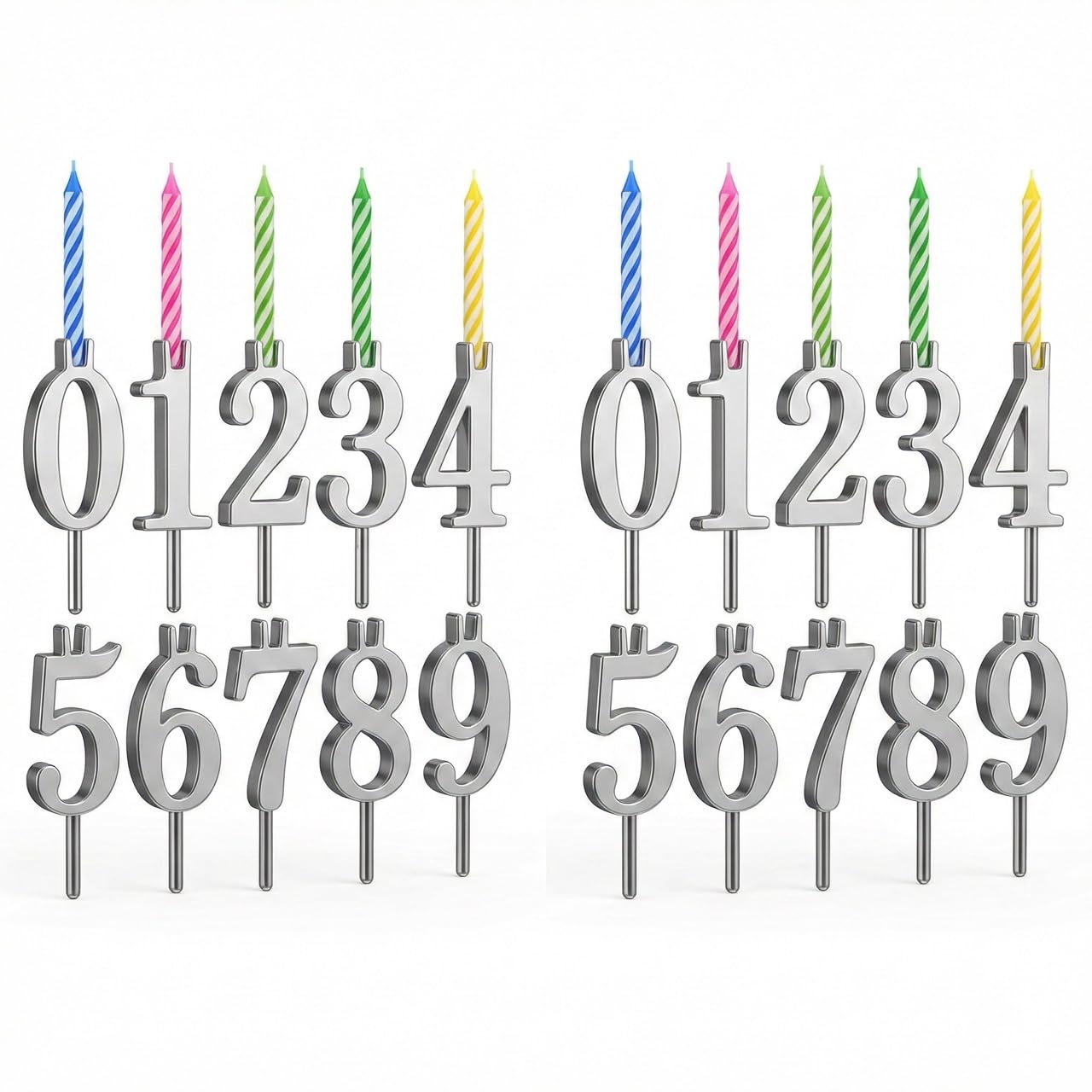 Photo 1 of 20 Pack (2 Sets) Reusable Silver Number Birthday Cakes Candle Holder Set - Metal Candle Holders Stand - Cake Topper Decorations