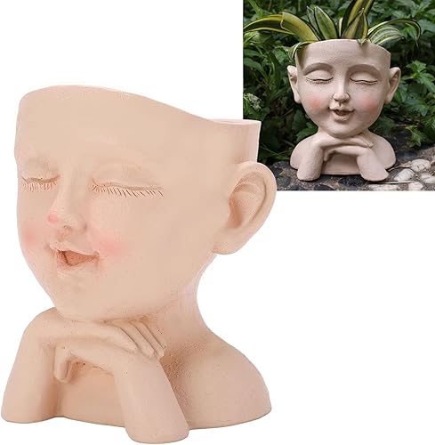 Miniatura 2 de Human Face Flower Pot Cute Girl Head Planter Pot Succulent Planter Cute Resin Cactus Planter with Drainage Hole Closed Eyes for Indoor Outdoor
