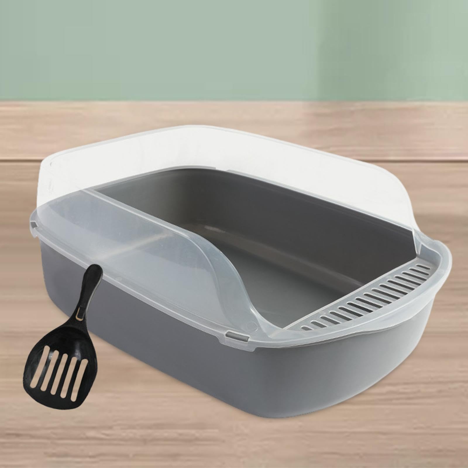 Katzenstreu Schale Semi Geschlossene Katzentoilette mit Hohem Rand Offene Katzentoilette Tragbare Katzenklo Box Einfach zu Reinigen Spritzschutz für, grau