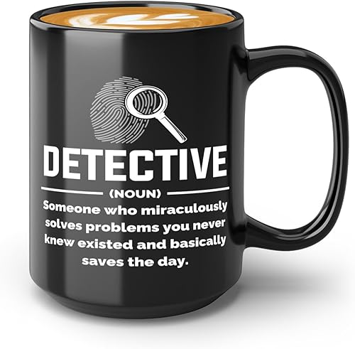 Taza de café detective de 15 onzas, color negro, detective, policía, patrulla, policía, policía, policía, policía, policía, policía, policía, jefe