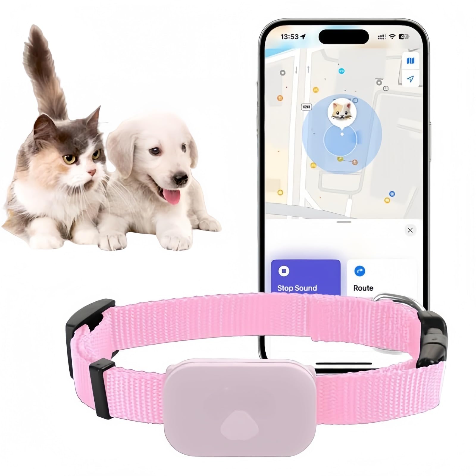 Rastreador de gatos, collar GPS para gatos pequeños, rastreador de perros, rastreador de mascotas, sin cuota mensual, rastreador de mascotas (compatible con iOS/Android), collar GPS para gatos