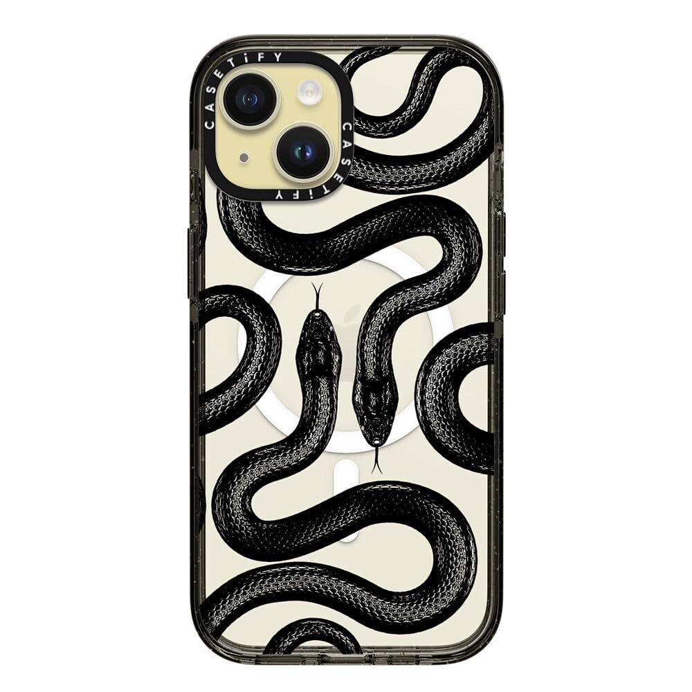 CASETiFY Impact - Funda para iPhone 15 [Grado militar 4X probado contra caídas/protección contra caídas de 2.5 metros/compatible con Magsafe] - Estampado de animales - Serpiente real negra - Negro