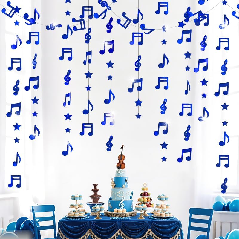 Miniatura 11 de Guirnalda colgante de estrella dorada con notas musicales brillantes, decoración de techo para cumpleaños, baby shower, fiesta, concierto, boda,