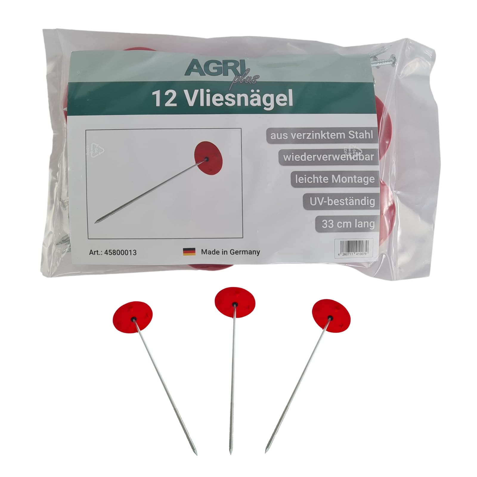 AGRI plus Vliesnägel 33cm I 12 Stück I Hochwertige Metall-Nägel aus verzinktem Stahl I Ideal zur Befestigung von Strohvlies & Heuvlies I wiederverwendbar, UV- & witterungsbeständig