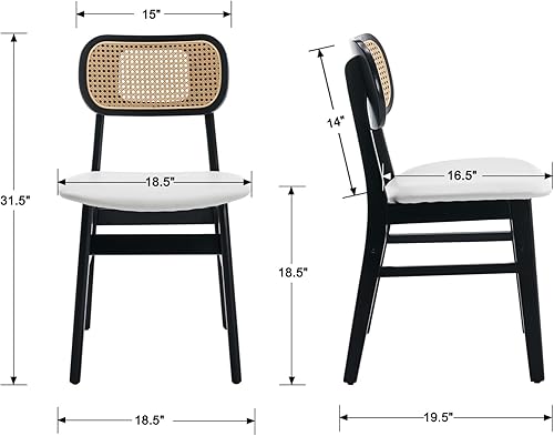Vista 82 de EALSON Juego de 2 sillas de comedor de ratán, tapizadas de cuero, sillas de cocina de madera modernas de mediados de siglo, sillas laterales sin