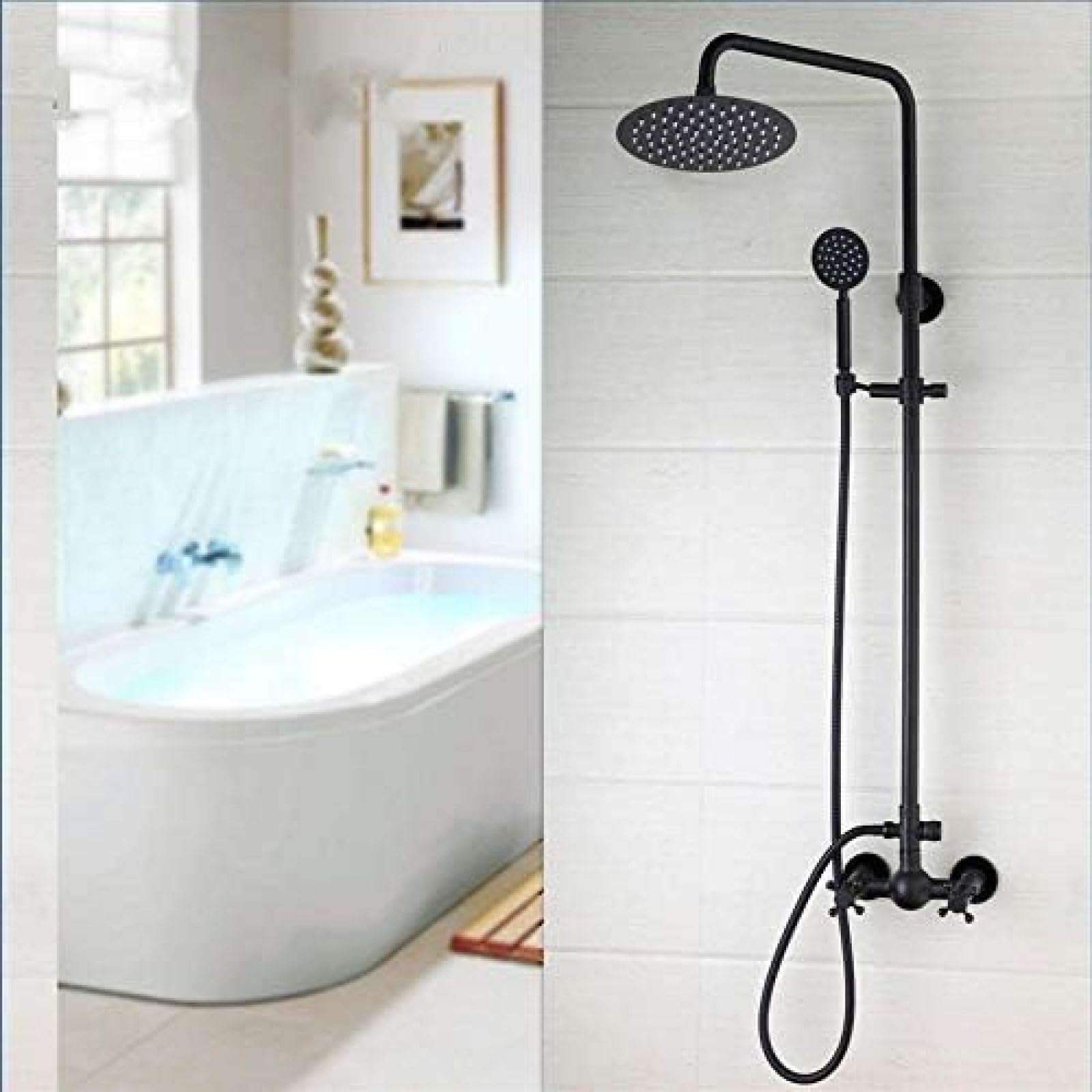 Carré de douche 2 fonctions noir mat avec mitigeur mural ensemble LWX