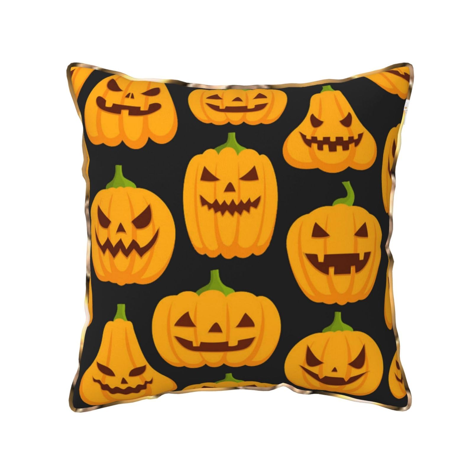 AUBKFELD Halloween Patterns Printed Velvet Cushion Cover 40x40 CM with Gold Edging Strip, Square Pillowcase Soft Throw Pillow Covers Case Decorative for Living Room Sofa Couch Bed Bench