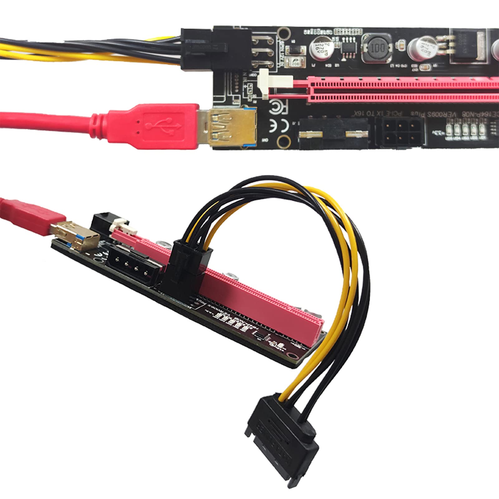 Amazon.co.jp: ライザーカード USB3.0 PCI-E Express 1x-16x 拡張 ケーブル ライザーカード アダプター  マイニング ビットコイン グラフィックボード 拡張アダプター 4pin 6Pin PCIEライザーボード【3個セット】 : 家電＆カメラ