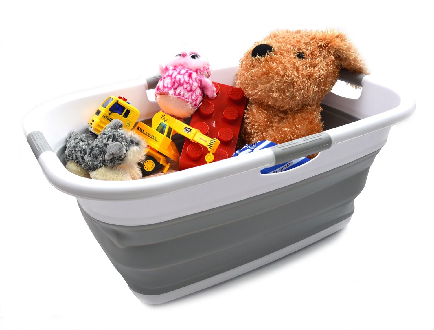 Sammart 49L Cesto portabiancheria, rettangolare, pieghevole, portatile, salvaspazio, per auto, vasca da bagno e per animali domestici, grigio,dimensione : 64,8 x 48 x 26 cm