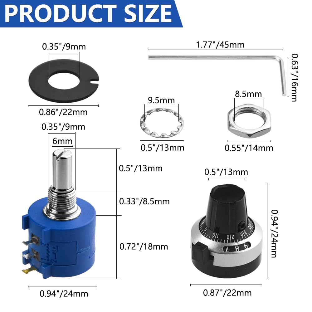 Potentiomètre multitour de précision réglable 5K Ohm 10 Tours 3590S-2-502L