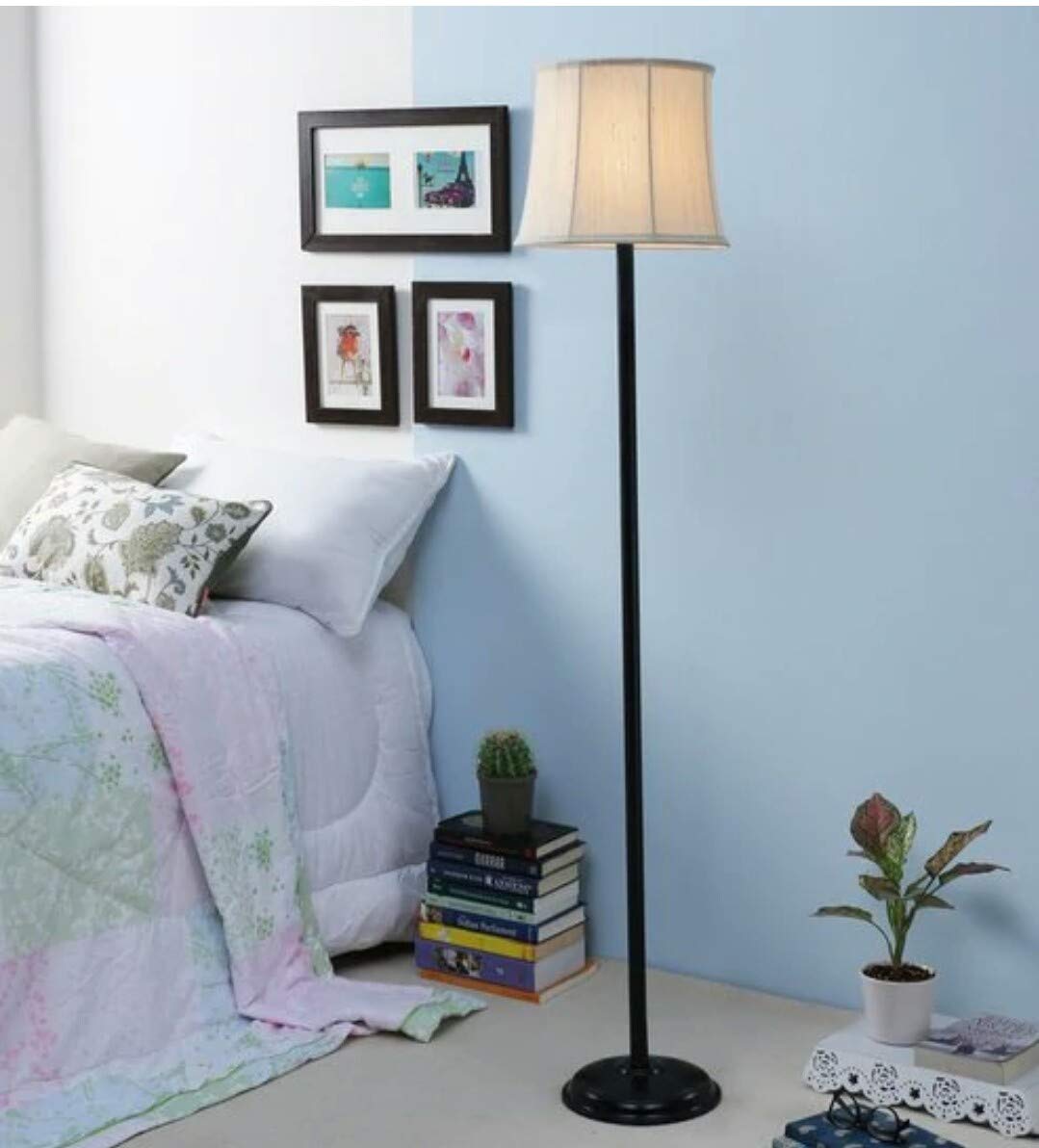 tu casa Off White Cotton Shade with Black Metal-Iron Base Floor Lamp | Elegant Standing Lamp for Living Room, Bedroom, Office, Home Décor | (Height : 57 Inch/No Blub Included)-image-13
