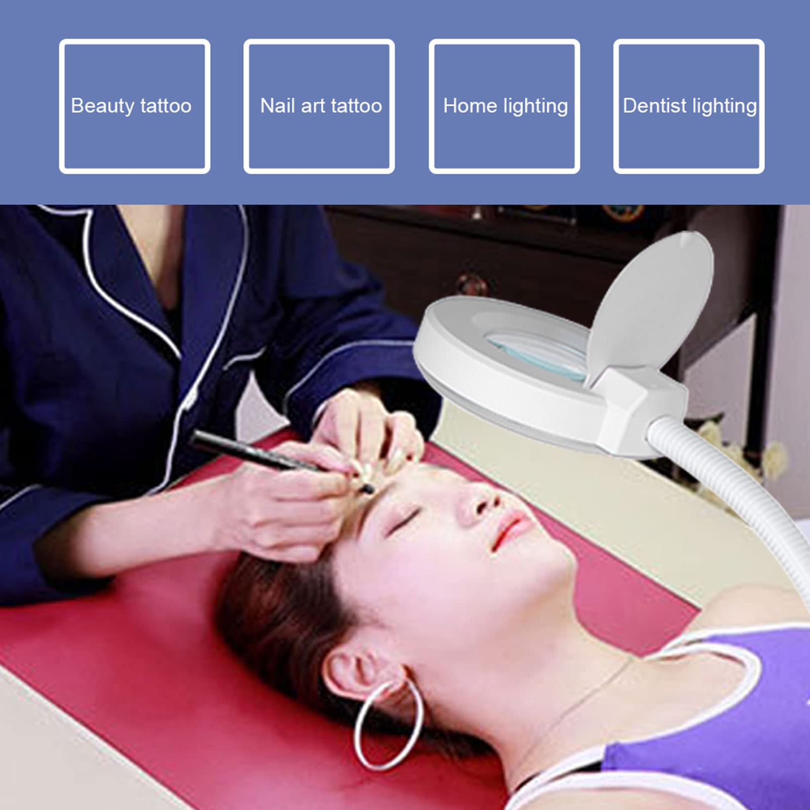 Focket Lámpara de Pie LED, Lámpara de Maquillaje de Pestañas de Luz Fría, Lámpara de Luna para Extensiones de Pestañas, Lámpara de Luz de Luna, Lámpara de Pie Ajustable con Lupa