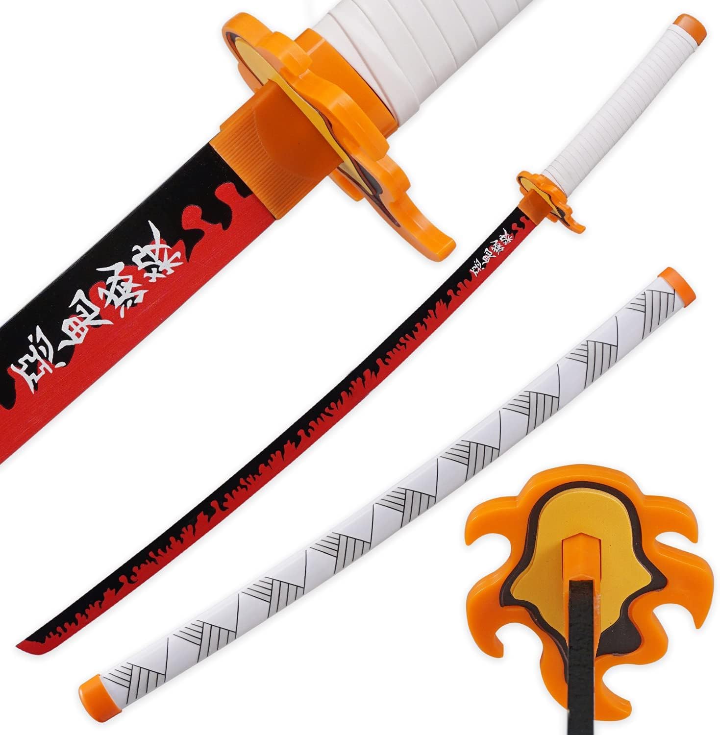 Demon Slayer Sword Bamboo Sword Kids Teenager Cosplay Sword Halloween Party Anime Tanjiro Cosplay - Size 76 cm For Child (Rengoku Kyoujurou)